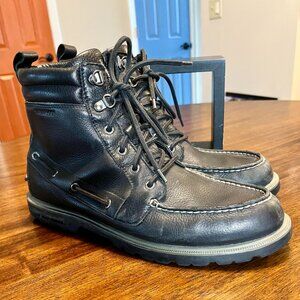 Men's Sperry Top-Sider Moc-Toe Lug Black Leather Waterproof Boots Size 10.5
